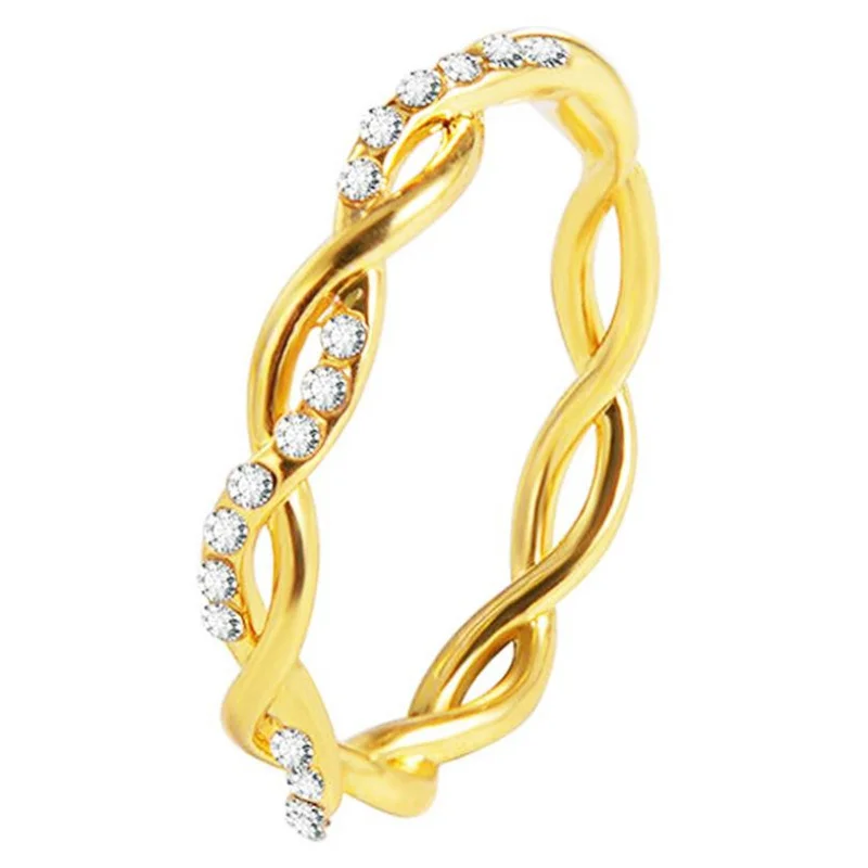 

Hot Selling Simple Diamond Twist Ring Ladies Copper Diamond Twisted Bridal Ring Wedding Jewellery Rings
