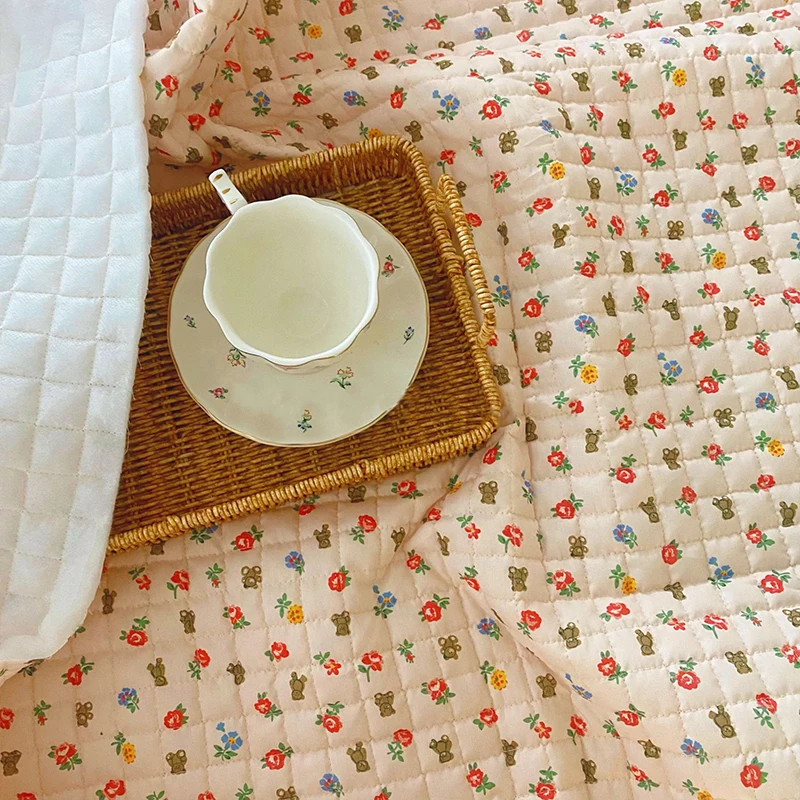 140x90 см маленький медвежонок с цветочным принтом хлопковая стеганая ткань для