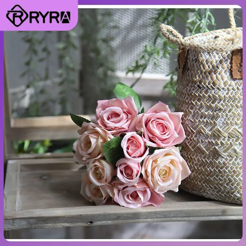 

Fake Flower Rose Bouquet Artificial Silk Flowers Bouquet For Home Party Wedding Decor Simulation Rose Flower Arrangement 27cm