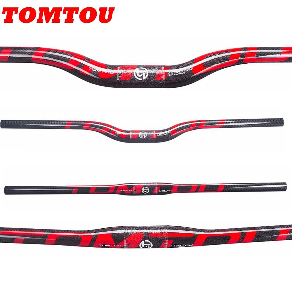 

TOMTOU Full Carbon Mountain Bike Flat Handlebar MTB Bicycle Rise Handlebar Bicycle Parts 31.8*580mm - 760mm 3K Glossy Red