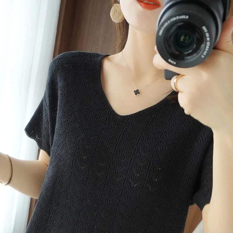 

Топы больших размеров, женская эксклюзивная одежда Lce, Шелковый вязаный свитер, летний японский Модный пуловер, Женская однотонная мешковат...