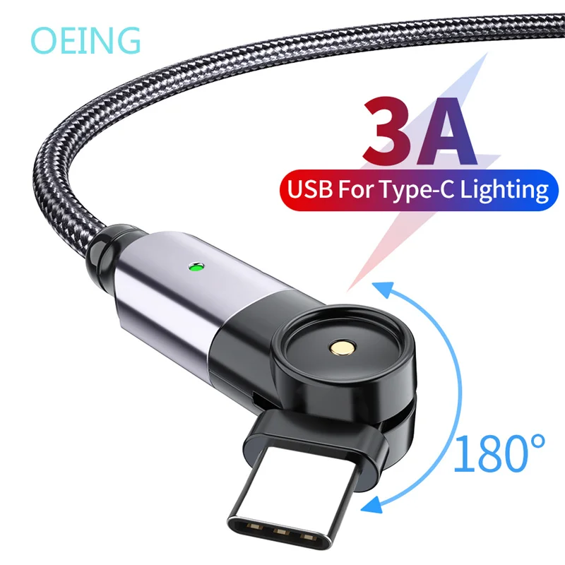 

OEING 180 Rotation USB Type-C cable Fast Charging LED indicator data line suitable For iphone 13 Samsung Xiaomi Cell Phone Cable