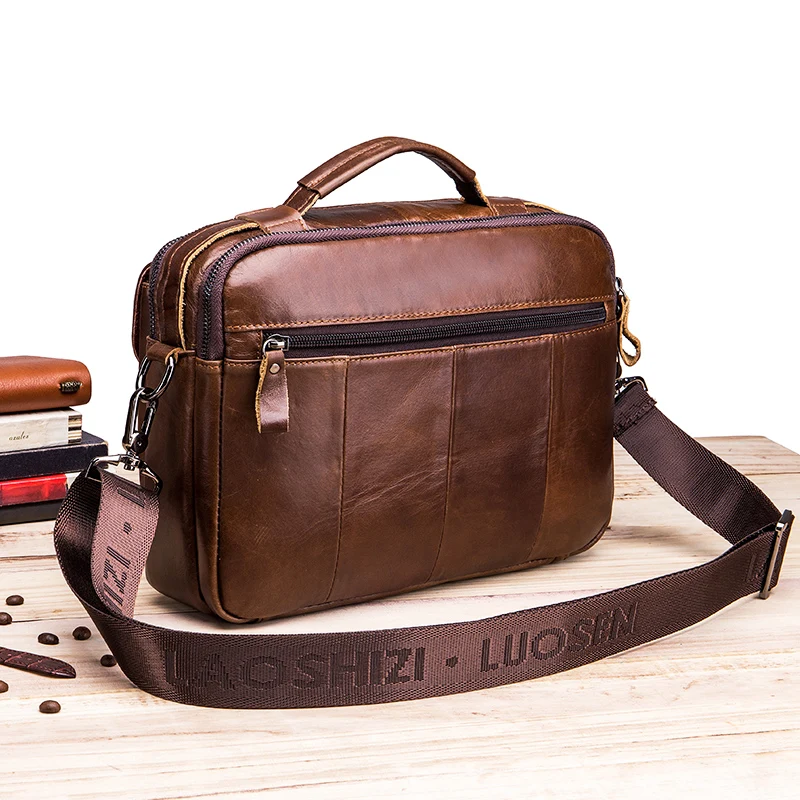 Vintage Cowhide Briefcase for Man Genuine Leather Handbag Shoulder Ipad Business Work Messenger Bolsas Crossbody Side Cross Bag