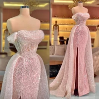 2022 fashion mermaid evening dresses side split lace sequin celebrity gowns customise pleat corset top elegant vestido de novia