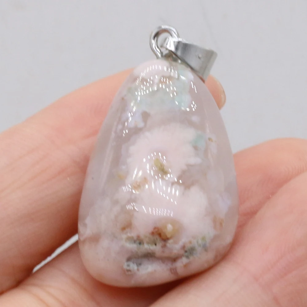 Natural Gem Stone Irregular Cherry Blossom Agate Pendant Handmade Crafts DIY Necklace Jewelry Accessories Exquisite Gift Making