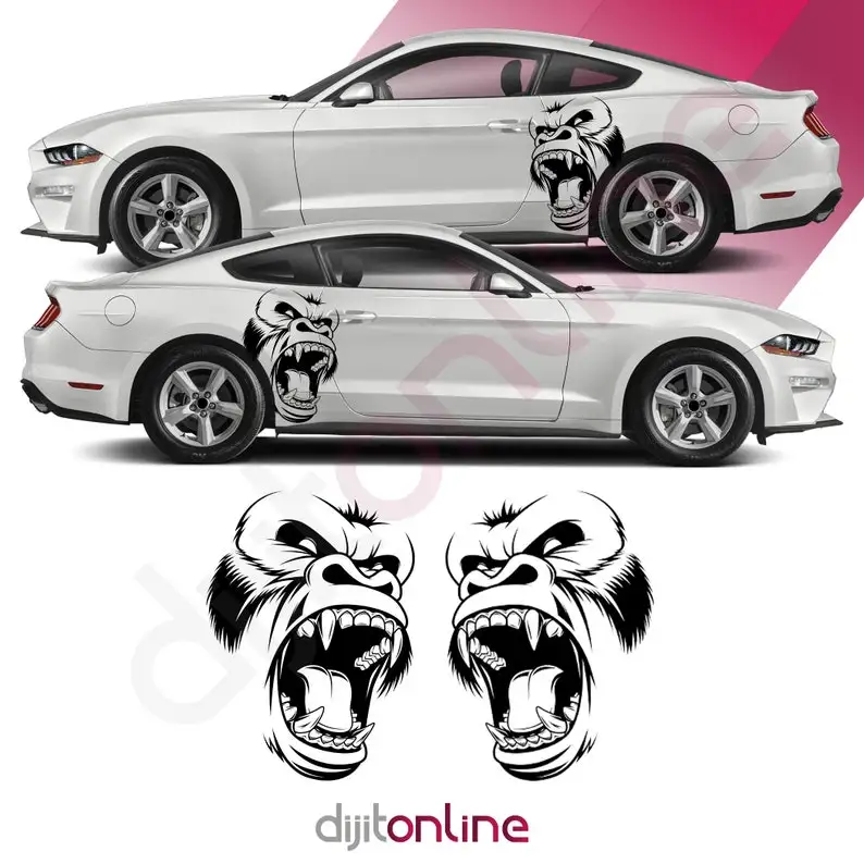 

2x Angry Gorilla Kong Sticker / Decal- INCLUDES BOTH Sides. Decal Sticker King Kong Growling Gorilla | Side of Car Graphic | Vin