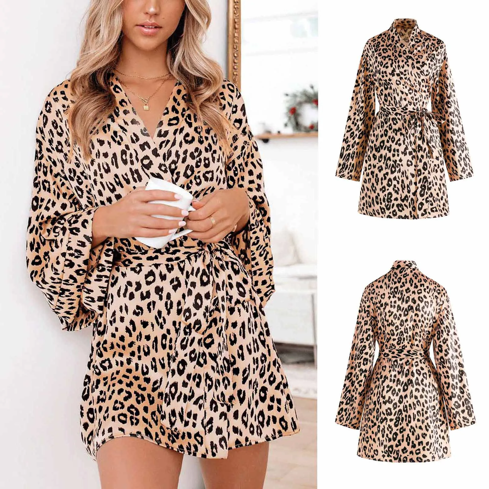 

Кимоно шелковое свадебное повседневное женское леопардовое покрытие мягкая ночная рубашка Атласный халат одежда для сна удобная пижама с ...