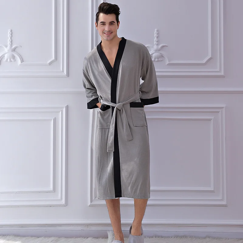 Bath Robe Men New Home Bathrobe Pajamas Men's Hotel Soft Nightgown Bathrobe Spring And Autumn Waffle Pajamas Loose Nightgown Men
