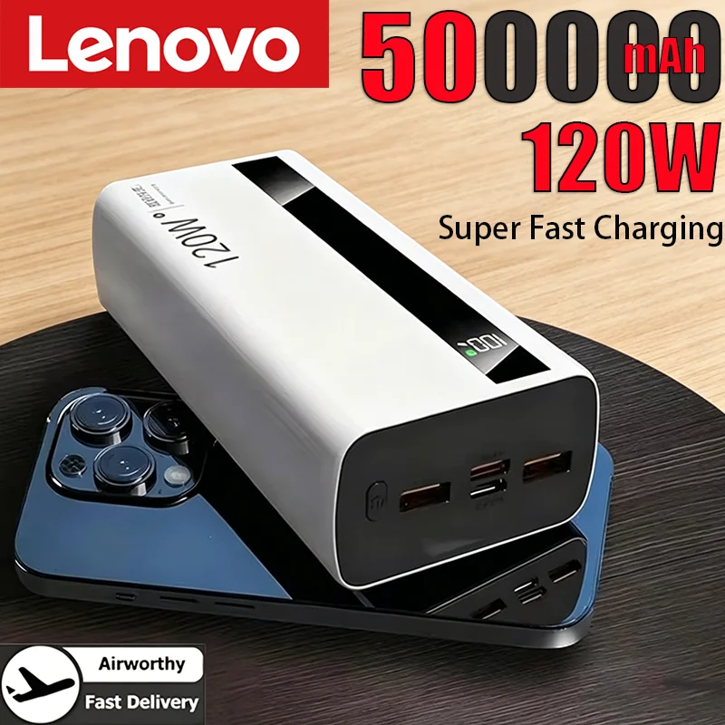 Фото Портативный внешний аккумулятор Lenovo 120W 500000 мАч с высокой емкостью и сверхбыстрой зарядкой для iPhone Samsung Новинка №1