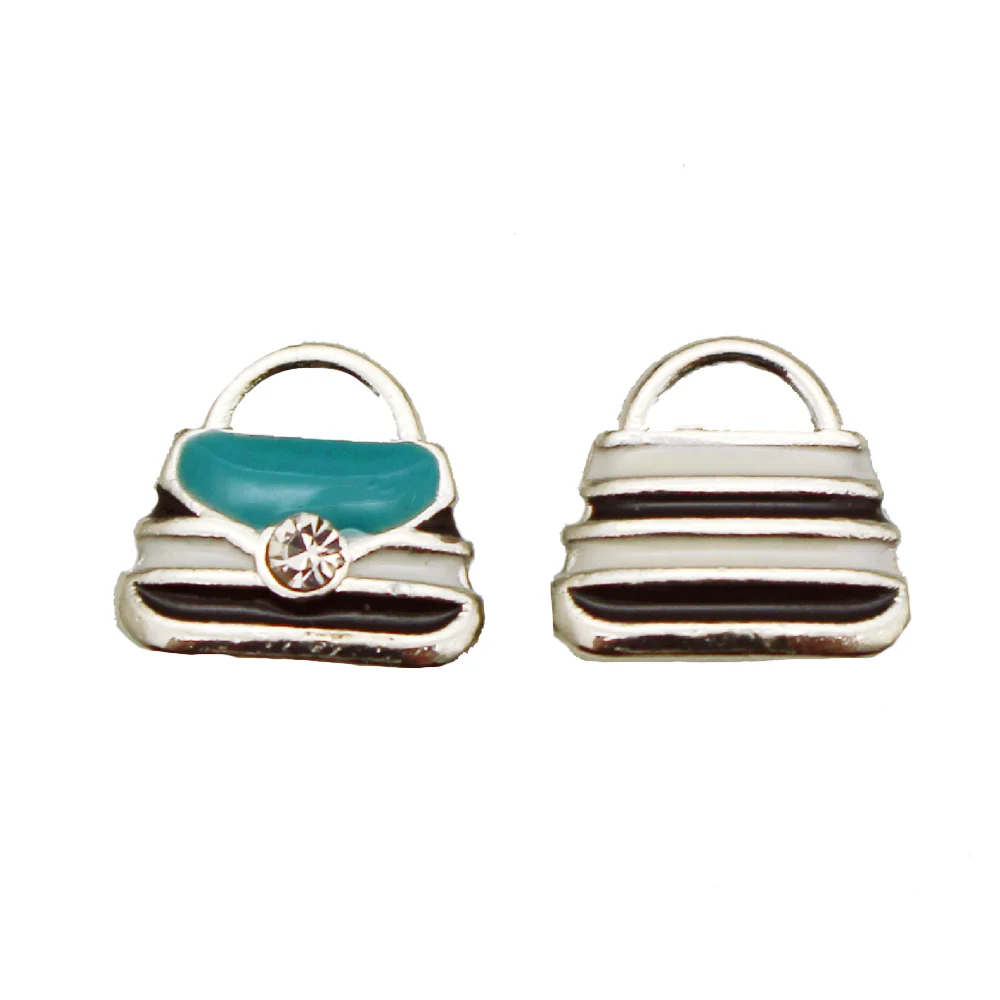 

10pcs/Lot Double-Sided Enamel Bag Floating Charms Fit Living Glass Locket Women Pendant Necklace Jewelry Making