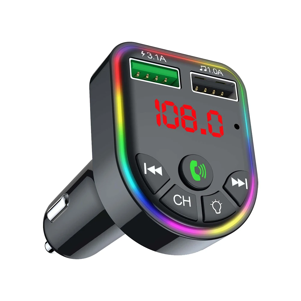 

In Car Fast Charge Audio Receiver Bluetooth-compatible 5.0 Dual USB Atmosphere Light FM Transmitter Handsfree Universal Wireless