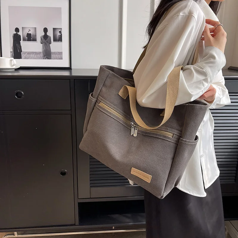 

College Student Totes Bags for Women Classic Large Capacity Canvas Handbags Female Casual Underarm Shoulder Bag Purses Bolsas