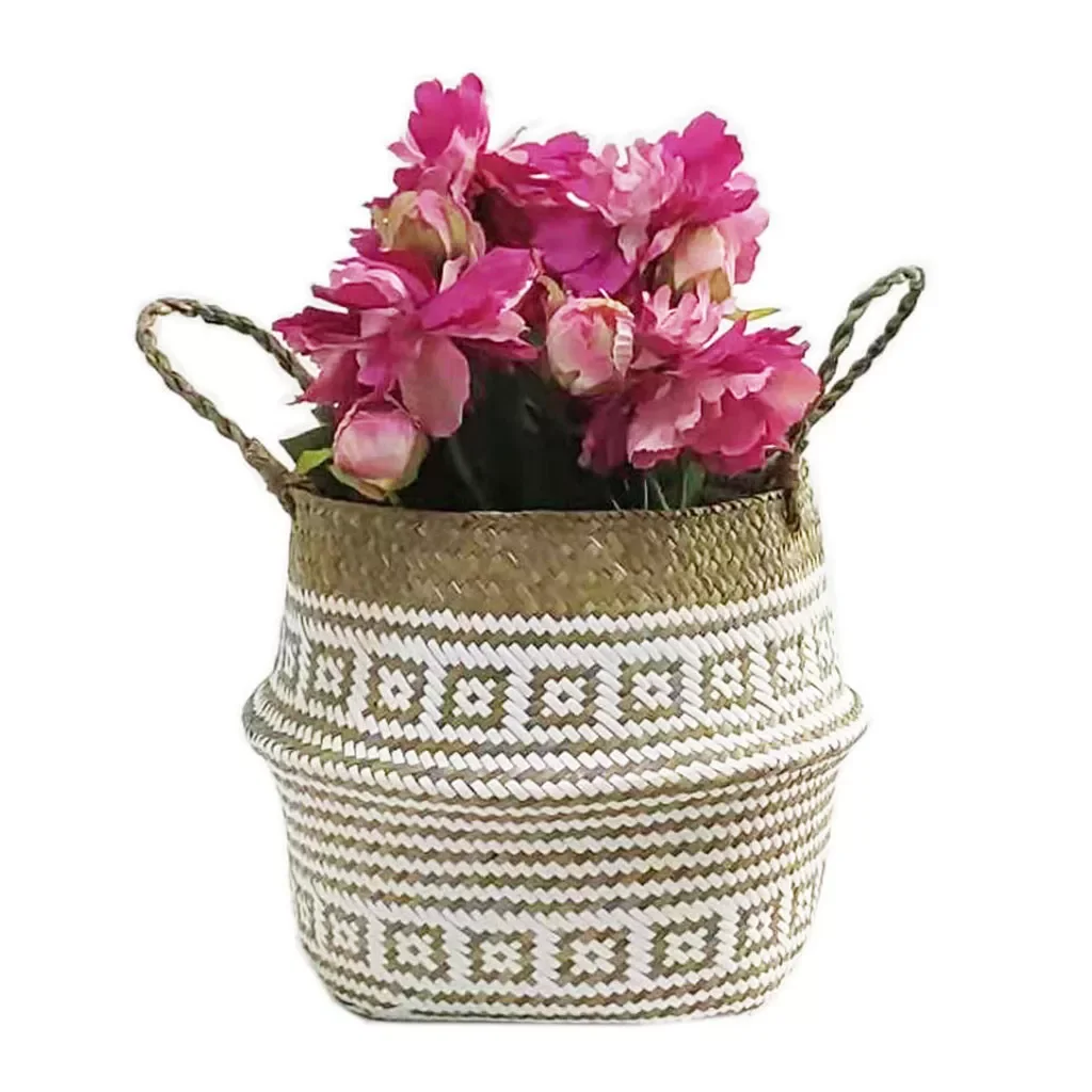 

2022 Handmade Wicker Storage Basket Folding Laundry Dirty Clothes Straw Rattan Seagrass Garden Flower Pot Plant Baskets Decorati