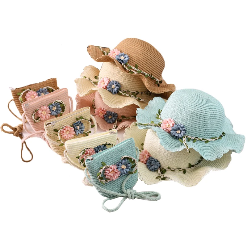 шапка на девочку Весенне-летняя модная детская с цветами и сумка пляжные детские