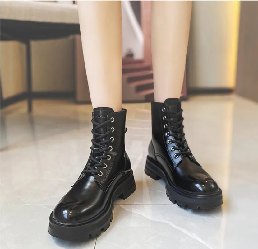 

Size 35-40 Women's Work Boots Genuine Leather 2022 New Autumn Lace-up Motorcycle Boots Ladies British Style Women's Ankle Boots