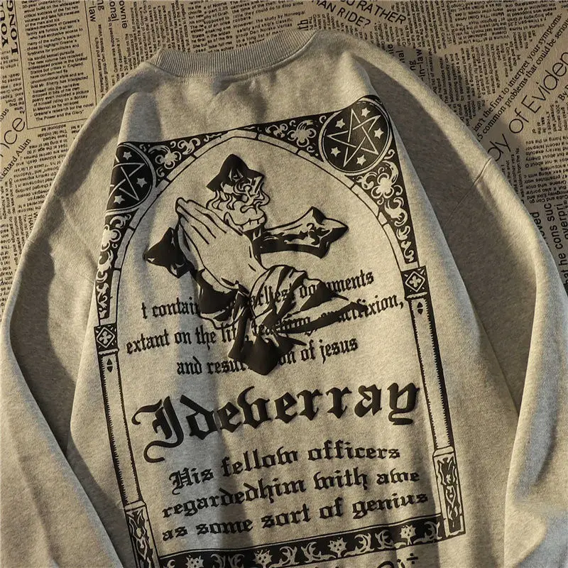 Свитшот Harajpoo женский с круглым вырезом топ надписью и пентаграммой в стиле