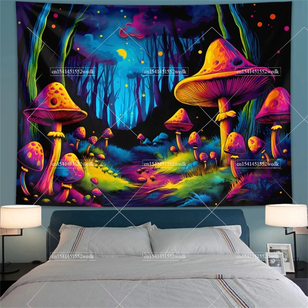 УФ-реактивный гриб флуоресцентный гобелен растительный лес природный ландшафт с