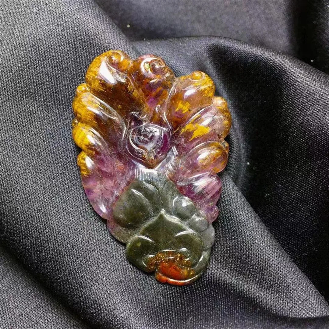 

Natural Auralite 23 Gold Rutilated Pendant Jewelry For Women Men Gift Crystal 51x34x8mm Fox Crafted Beads Stone Gemstone AAAAA