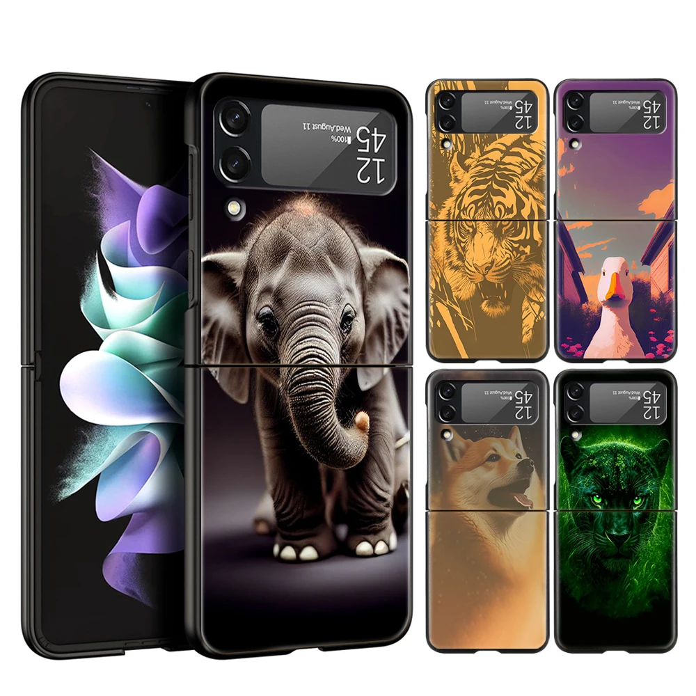 

Animal Phone Cases Cover For Samsung Galaxy Z Flip 4 Case Black For Samsung Z Flip 3 Hard PC Luxury Foldable Shell Fundas Coque