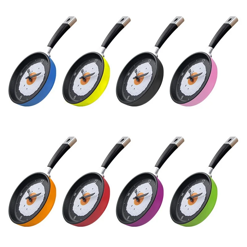 

Funny Silent Wall Clocks Creative Frying Pan Wall Watch With Egg Modern Simple Digital Clocks For Home Kitchen Living Room Decor