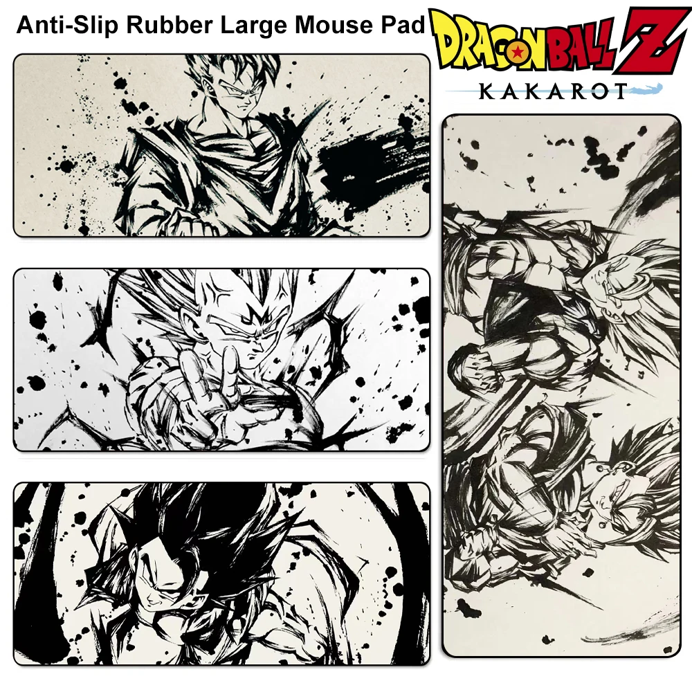 Резиновый нескользящий большой игровой коврик для мыши Dragon Ball Goku Vegeta Ink Style
