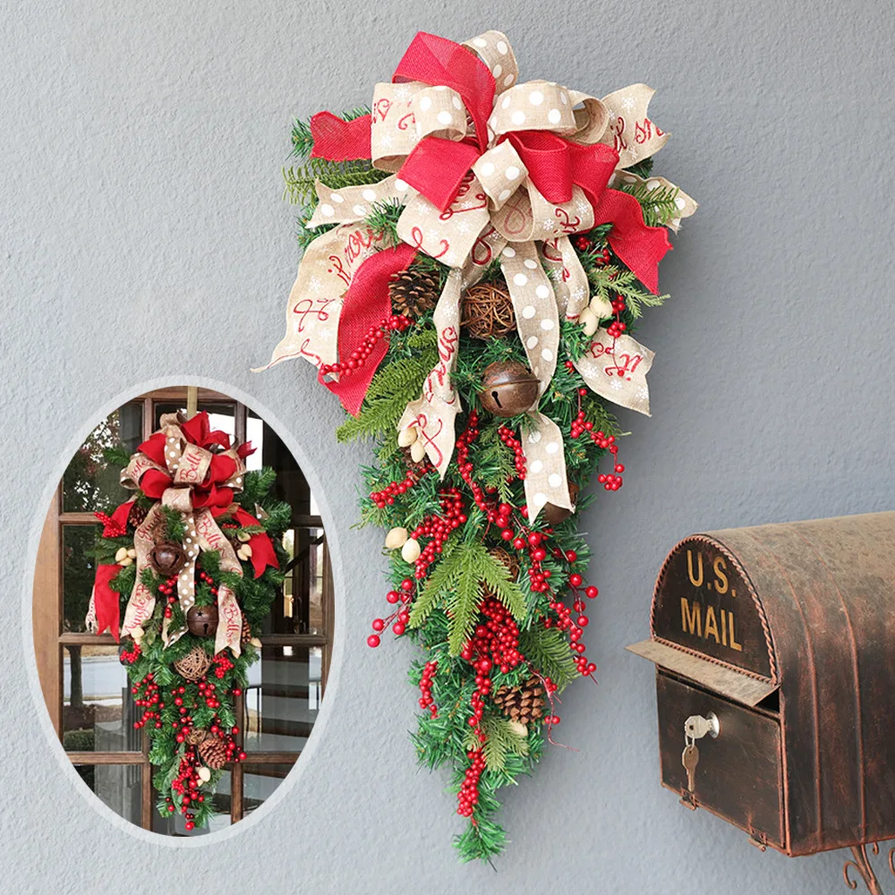 

Christmas Artificial Vine Garland 60cm Pine Cone Rattan Upside Down Xmas Tree Door Swag Wreath Front Door Decor Natal Decoration