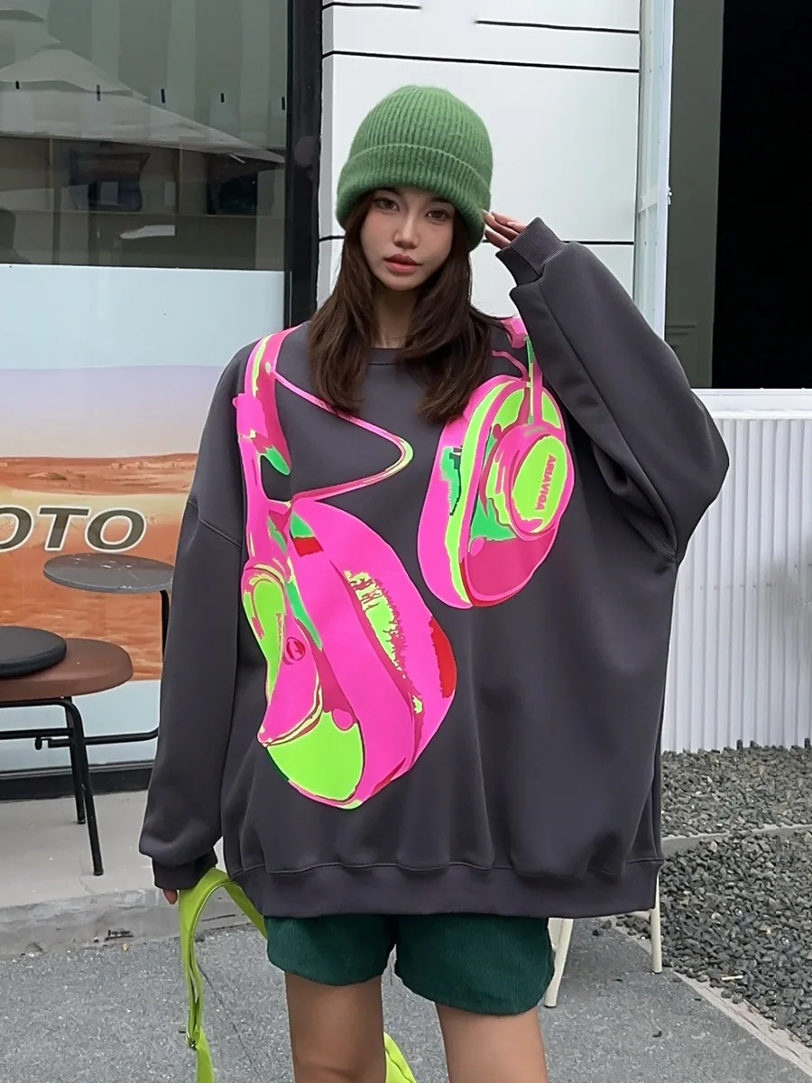 Женский толстый свитер с принтом граффити повседневный Свободный пуловер