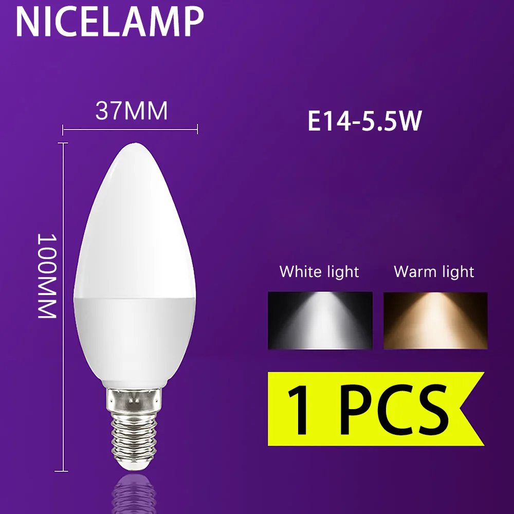 

Новая светодиодная лампочка E14, 2 шт., светодиодная лампа для помещений, теплый и холодный белый свет, 7 Вт светодиодный ная лампочка-свеча для...