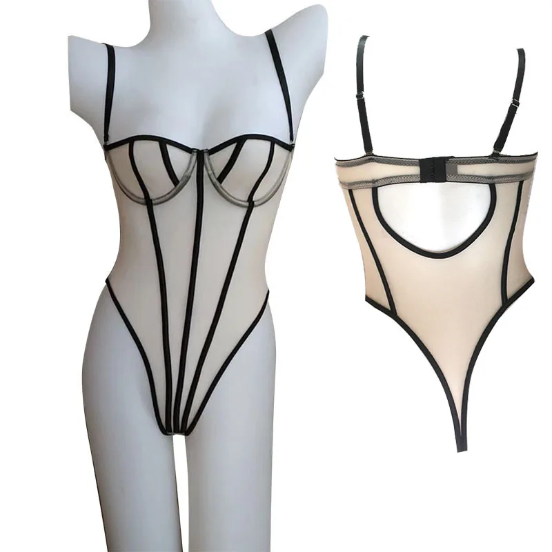 Сетчатый прозрачный боди сексуальный женский комбинезон с открытой спиной