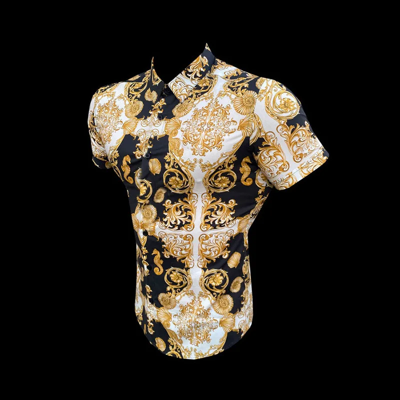 Men's shirt Summer Man Stylish Button Blouse Masculina Fashion Striped Hawaiian Men Shirts Short Sleeve turn-down Collar Shirt