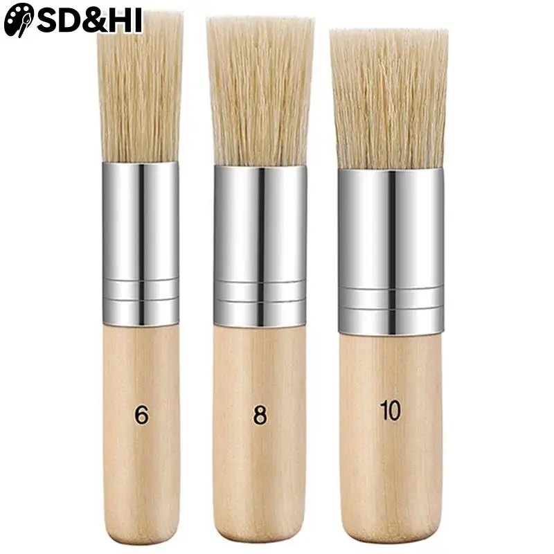 

3Pcs Wooden Handle Watercolor Painting Stencil Brush Hog Bristle Acrylic Oil Painting Brushes Student Professional Art Supplies
