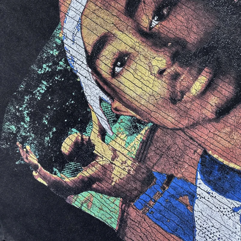 Потертая футболка Tupac с круглым вырезом и коротким рукавом High Street Trend мужская