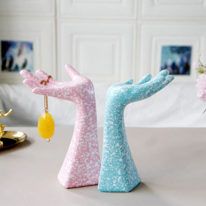 

Simple European-style Elegant Women's Home Desktop Ornaments Jewelry Shelves Blue Pink Resin Crafts Room Living Room Decoration