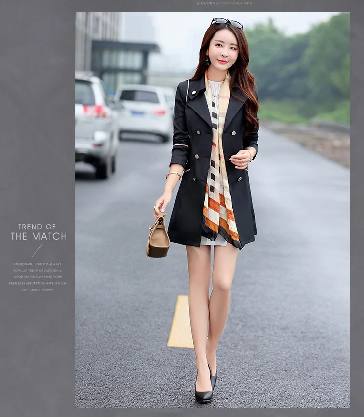 

Spring Khaki Trench Coat for Women 2022 Casual 10 Colors Turn-down Collar Slim Fit Double Breasted Female Coat 3XL