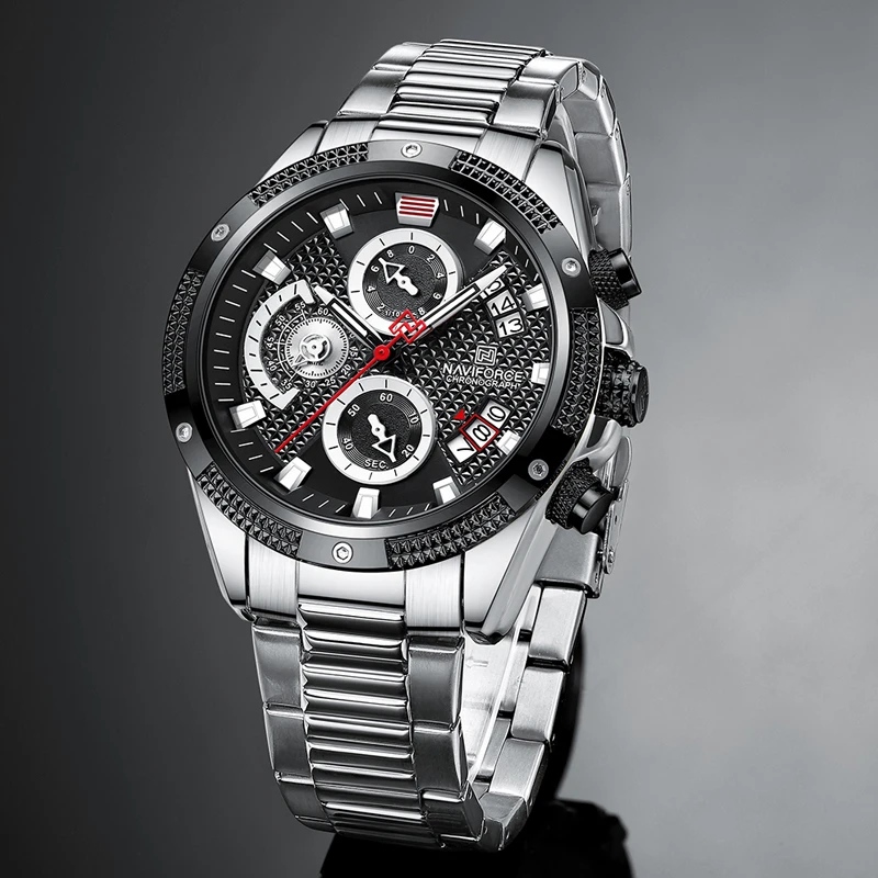 

NAVIFORCE New Men Watch Top Brand Fashion Business Quartz Watches Analog Chronograph Stainless Steel Wristband Waterproof Clock