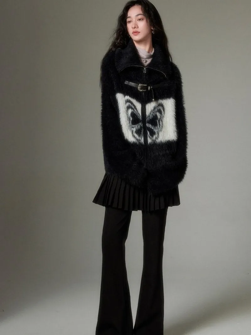 Винтажный кардиган в стиле Харадзюку уличная одежда панк с бабочкой поясом