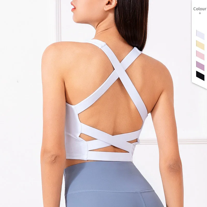 

Women Yoga Bras with Chest Pad Wrapped Chest Shockproof Quick Dry Sports Fitness Beauty Back Running Vest Cropped Tops