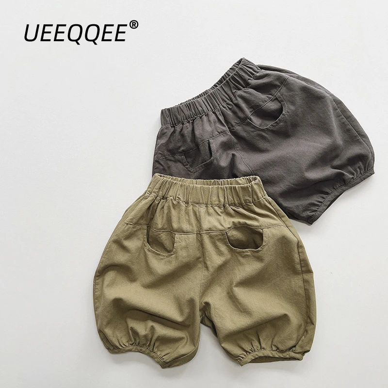 

Хлопковые летние новые школьные детские шорты 2023, брюки, повседневные короткие брюки для маленьких мальчиков и девочек, однотонная свободн...