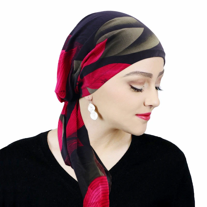 Women Pre-Tied Muslim Braids Turban Hijab Cancer Chemo Hat Cap Hair Loss Cover Head Scarf Wrap Headwear Stretch Bandana Indian