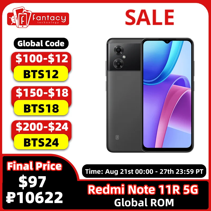 

Global Rom Xiaomi Redmi Note 11R 5G 4/6/8+128GB MTK 700 5000mAh 90 Hz 6.58“ FHD+ 13MP Bluetooth 5.1