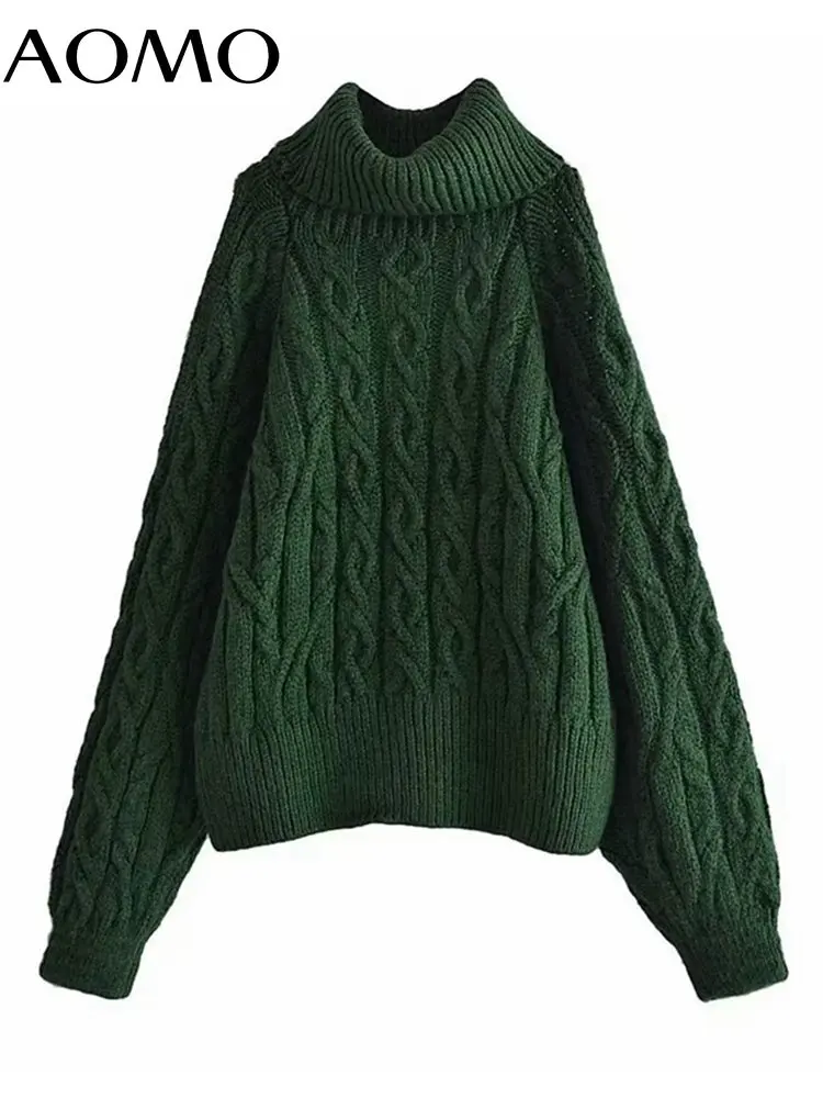 

AOMO Women Amy Green Off Shoulder Turtleneck Knitted Sweater Jumper Female Elegant Pullovers 3H625A