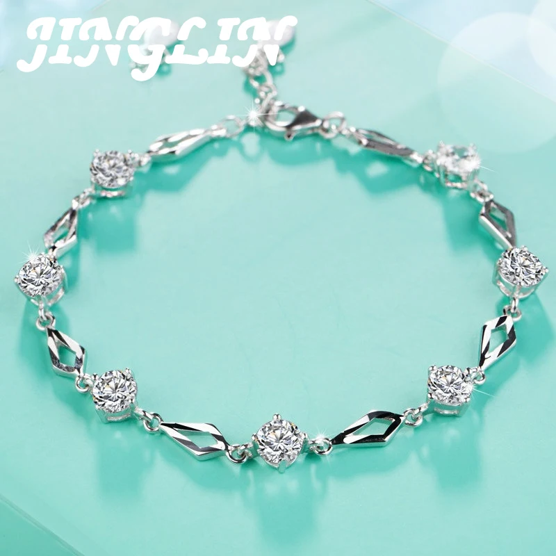 

JINGLIN New 925 Sterling Silver Bracelet Crystal Zircon Diamond Bracelet For Woman Charm Jewelry Gift