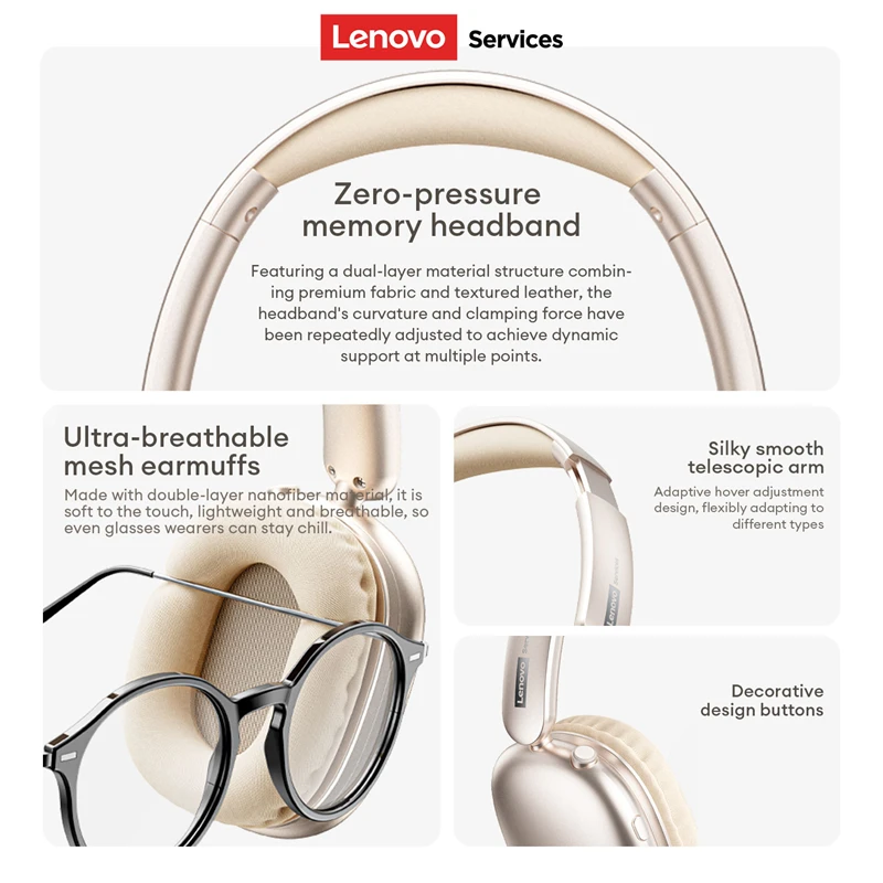 Фото Беспроводная Bluetooth 5.0 гарнитура Lenovo LES-107 с объемным звуком, складные игровые наушники HiFi Bass, 26 часов автономной работы №5