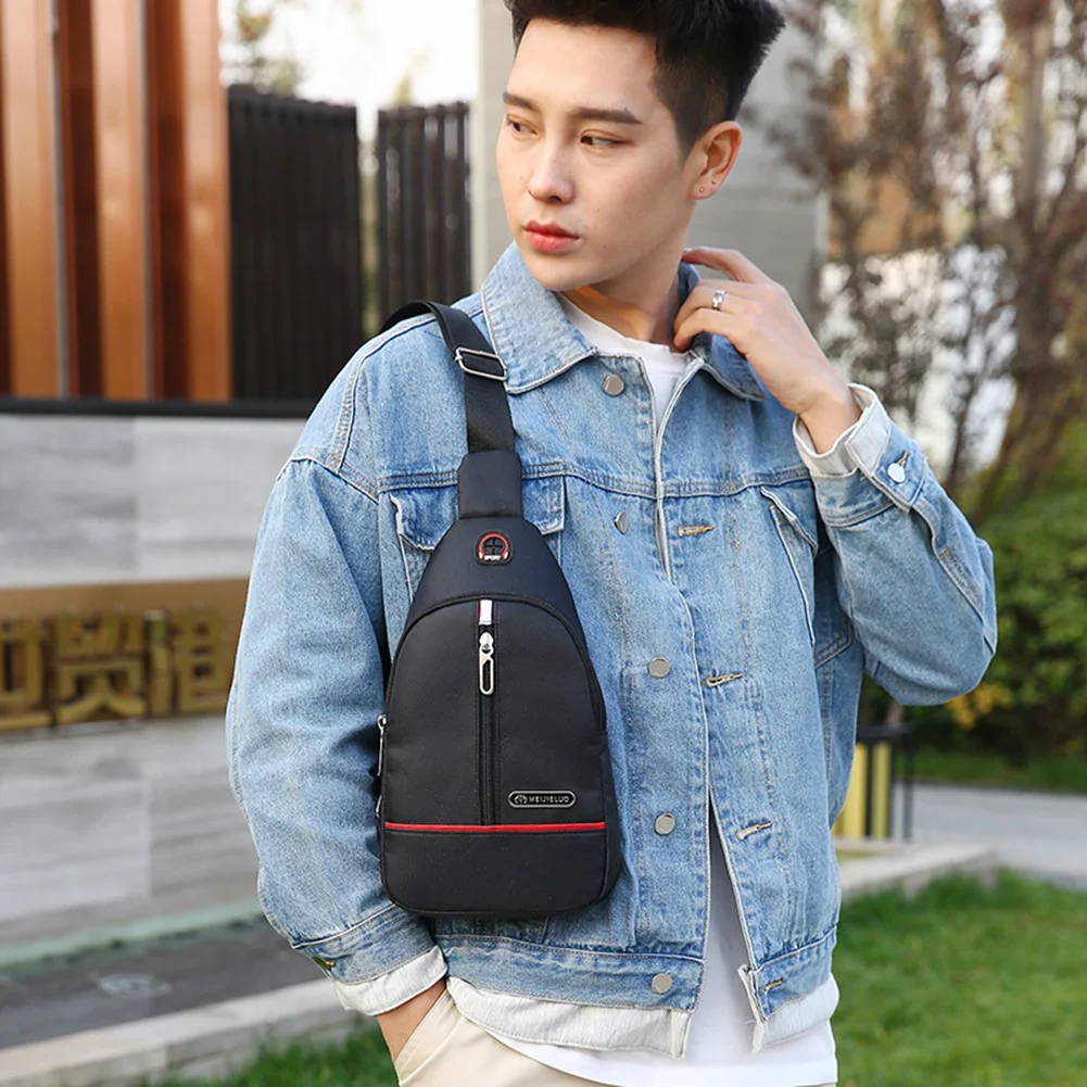 Fashion Shoulder Satchel Handbags Men Waterproof Oxford Woven Crossbody With Headphone Hole Solid Color Chest Bags