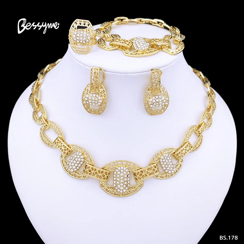 

Gold Color Jewelry Sets For Women Fashion Necklaces ensemble de bijoux en plaqué or italien Wedding Party Gift