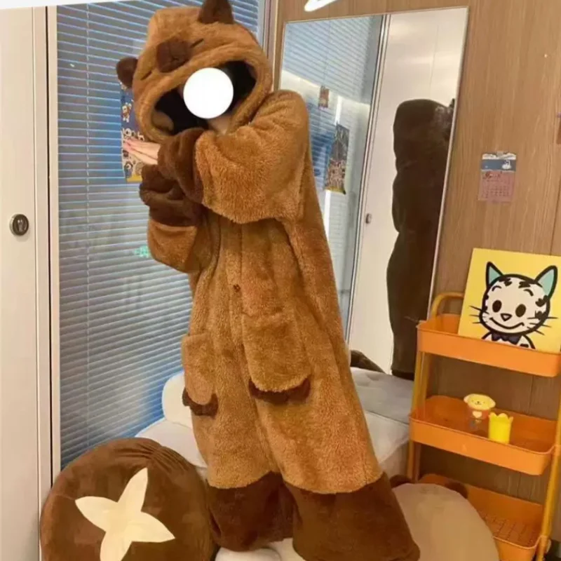 Горячая зимняя пижама с капибарой мягкий плюшевый комбинезон милыми животными