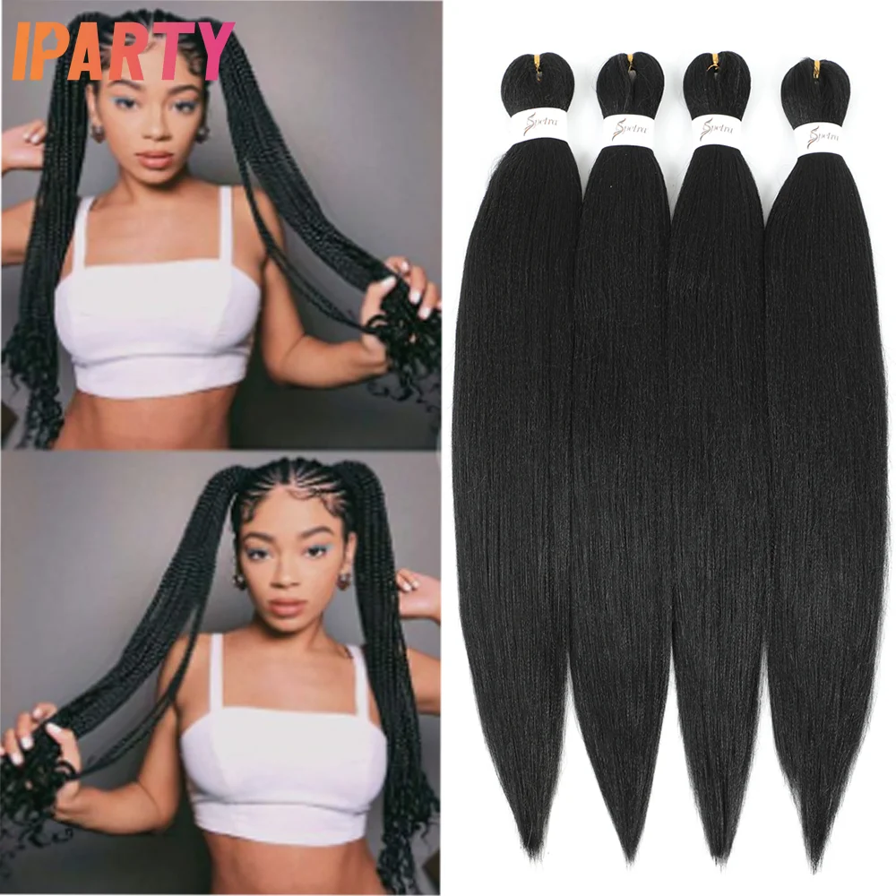 

Iparty Pre Stretched Synthetic Braid Hair For Black Women 24 Inch Black Color Yaki Straight Hair Extension Cosplay Daily Party