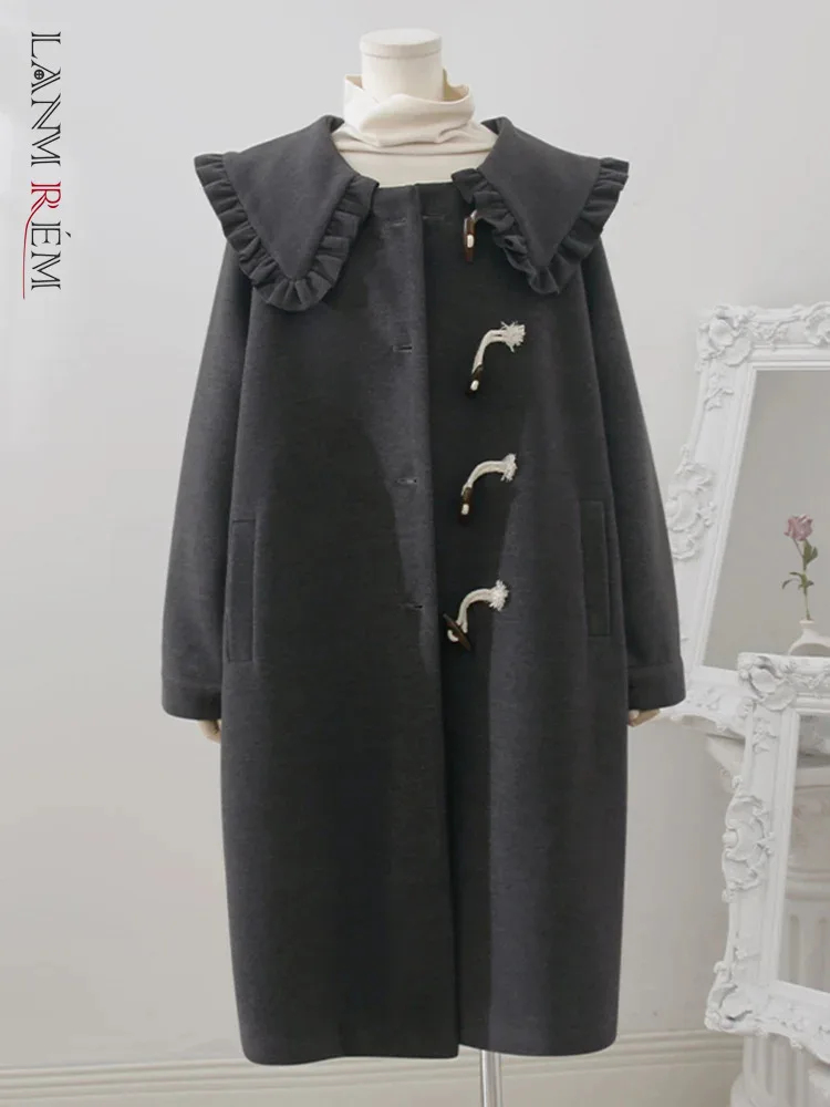

LANMREM Fashion Wool Mid Length Coat Women Lapel Single Breasted Design Warm Clothing Korean Style 2024 Winter New 32C352