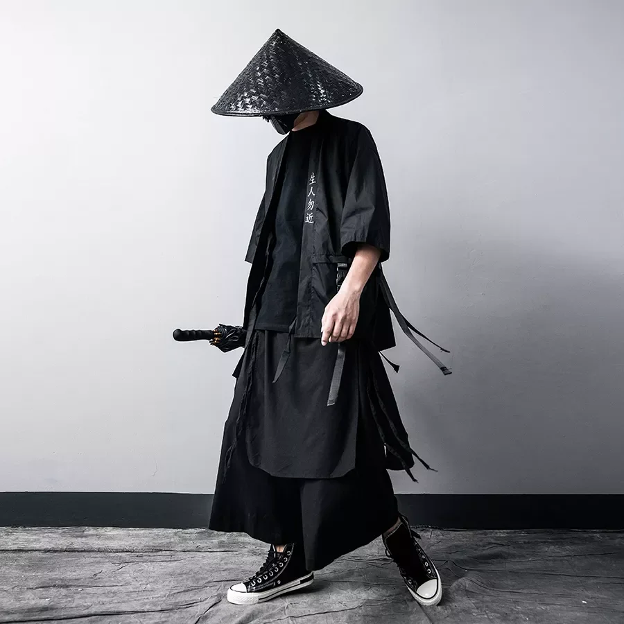 

2023NEW Jacket for Men Hip Hop Jacker Open Stitch Thin Coat Men Windbreaker Streetwear Ribbons Japanese Samurai Loose Cotton