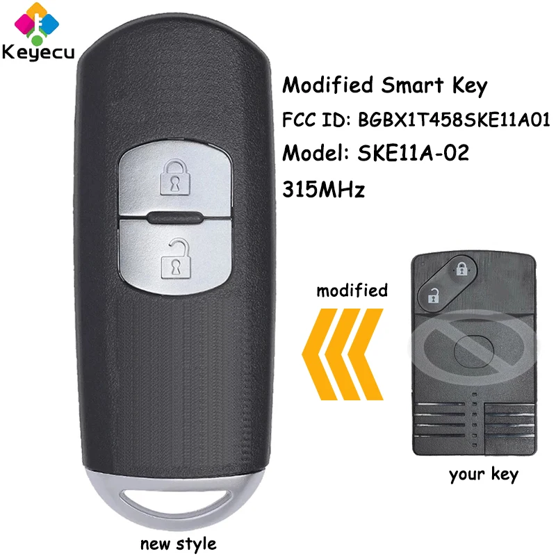 KEYECU Modified Smart Remote Car Key With 2 Buttons 315MHz for Mazda CX-7 CX-9 SPEED 6 2007-2009 Fob BGBX1T458SKE11A01 SKE11A-02